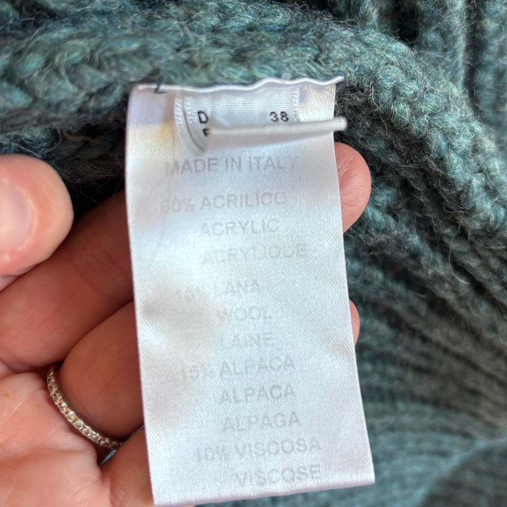 Ottod'Ame Teal Alpaca Wool Blend Ribbed Open Cardigan Duster Sweater US 8 - Picture 6 of 12